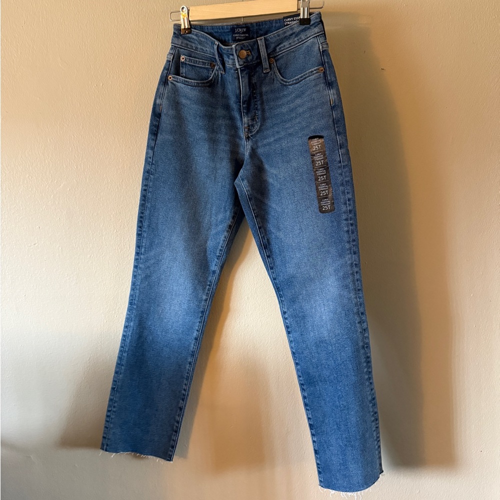 J. Crew Curvy Essential Straight Leg Jeans NWT Raw Hem High Rise Size 25T